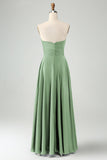 A Line Dusty Sage Sweetheart Keyhole Long Bridesmaid Dress