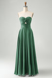 A Line Dusty Sage Sweetheart Keyhole Long Bridesmaid Dress