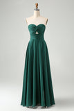 Dusty Blue A Line Sweetheart Keyhole Long Bridesmaid Dress