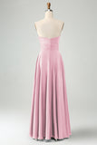 A Line Dusty Rose Sweetheart Keyhole Long Bridesmaid Dress