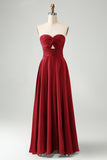 A Line Dusty Rose Sweetheart Keyhole Long Bridesmaid Dress