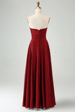 A Line Dusty Rose Sweetheart Keyhole Long Bridesmaid Dress