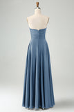 Dusty Blue A Line Sweetheart Keyhole Long Bridesmaid Dress