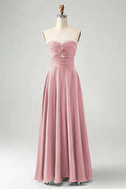 A Line Dusty Rose Sweetheart Keyhole Long Bridesmaid Dress