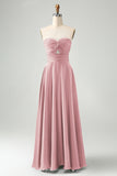 Dusty Blue A Line Sweetheart Keyhole Long Bridesmaid Dress