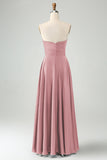 A Line Dusty Rose Sweetheart Keyhole Long Bridesmaid Dress