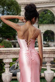 Blush Mermaid Spaghetti Straps Satin Long Formal Dress with Slit