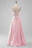 Load image into Gallery viewer, Dusty Rose A-Line V Neck Satin Long Bridesmaid Dress