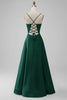 Load image into Gallery viewer, Green Satin V Neck A-line Long Bridesmaid Dress