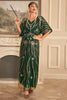 Load image into Gallery viewer, Sparkly Dark Green Flowers Sequins Long 1920s Dress with Accessories Set