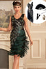 Load image into Gallery viewer, Dark Green Sequins Fringed 1920s Dress with Accessories Set