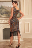 Sparkly Golden Fringes Flapper Dress with 20s Accessories