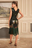 Load image into Gallery viewer, Green V-neck Sparkly Fringes 1920s Dress with Accessories Set