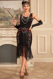 Black Sleeveless Sparkly Fringes Flapper Dress with Accessories Set