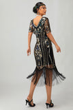 Sparkly Black Golden Sequins Bodycon 1920s Dress with 5-Piece Accessories Set