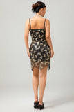 Sparkly Black Golden Spaghetti Straps Sequins 1920s Dress with Accessories Set
