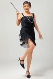 Sparkly Black Fringed Bodycon Short 1920s Dress with 5-Piece Accessories Set