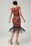 Red Golden Sequins Bodycon Fringed 1920s Dress With 5-Piece Accessories Set