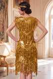 Sparkly Golden Round Neck Sheath Sequins 1920s Dress With 4-Piece Accessories Set