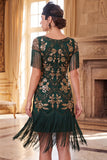 Green Golden V-Necck Sequins Fringed Bodycon Roaring 1920s Dress With 4-Piece Accessories Set