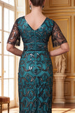 Peacock Green V-Neck Sheath Sequins Long Roaring 1920s Dress With 4-Piece Accessories Set