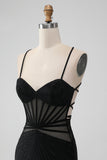 Black Spaghetti Straps Tight Corset Short Cocktail Dress with Beading