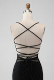 Black Spaghetti Straps Tight Corset Short Cocktail Dress with Beading