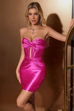 Stylish Fuchsia Bodycon Sweetheart Satin Corset Short Cocktail Dress