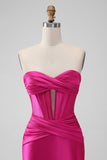 Fuchsia Bodycon Sweetheart Satin Corset Short Cocktail Dress