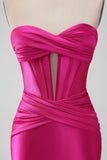 Fuchsia Bodycon Sweetheart Satin Corset Short Cocktail Dress