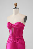 Fuchsia Bodycon Sweetheart Satin Corset Short Cocktail Dress