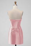 Stylish Fuchsia Bodycon Sweetheart Satin Corset Short Cocktail Dress