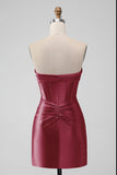 Stylish Fuchsia Bodycon Sweetheart Satin Corset Short Cocktail Dress