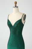 Dark Green Bodycon Spagehtti Straps Backless Cocktail Dress with Beading