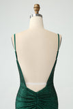 Dark Green Bodycon Spagehtti Straps Backless Cocktail Dress with Beading