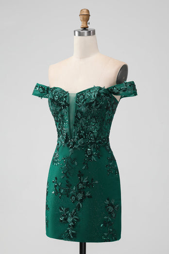 Sparkly Dark Green Off The Shoulder Tight Cocktail Dress with Sequins