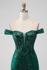 Load image into Gallery viewer, Sparkly Dark Green Off The Shoulder Tight Cocktail Dress with Sequins