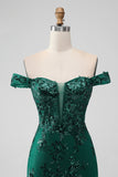 Sparkly Dark Green Off The Shoulder Tight Cocktail Dress with Sequins