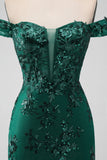 Sparkly Dark Green Off The Shoulder Tight Cocktail Dress with Sequins