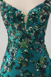 Sparkly Dark Green Beaded Sequins Bodycon Cocktail Dress with Lace-up Back