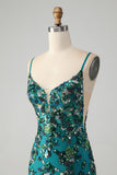 Sparkly Dark Green Beaded Sequins Bodycon Cocktail Dress with Lace-up Back