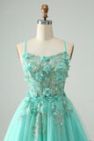 Green A Line Sequins Corset Short Tulle Cocktail Dress with Appliques