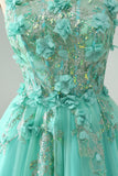 Green A Line Sequins Corset Short Tulle Cocktail Dress with Appliques