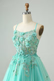 Green A Line Sequins Corset Short Tulle Cocktail Dress with Appliques