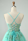 Green A Line Sequins Corset Short Tulle Cocktail Dress with Appliques