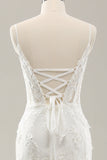 White Mermaid Corset Tulle Wedding Dress with Applique Lace