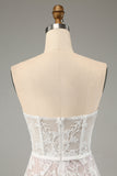 White A Line Sweetheart Sweep Train Corset Wedding Dress with Applique Lace