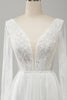Load image into Gallery viewer, A Line V Neck Long Sleeve Beach Boho Wedding Dress with Lace Appliqued