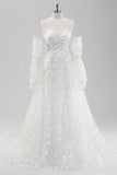 White A Line Sweetheart Lace Wedding Dress with Appliques