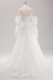 White A Line Sweetheart Lace Wedding Dress with Appliques